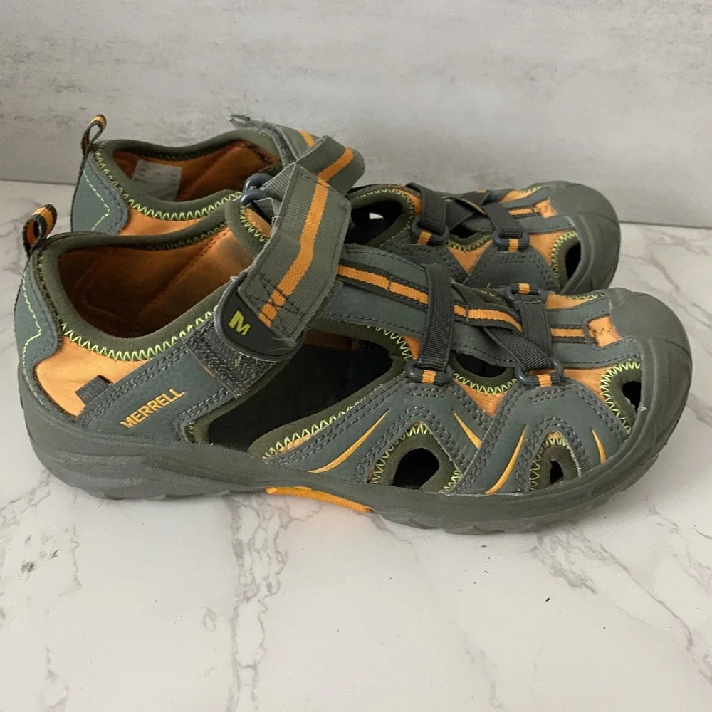 Merrell Hiking Sandals Kids Sz 4W Grey Orange‎ Outdoor Camping